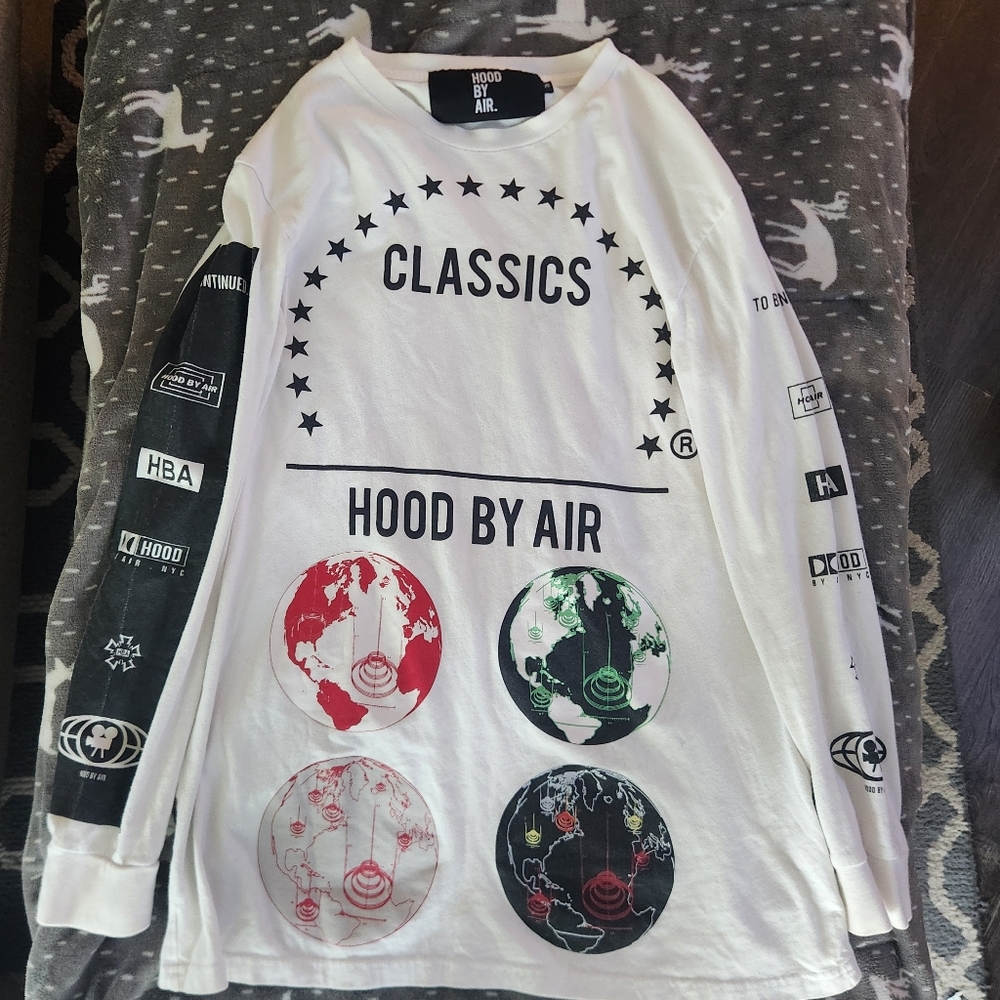 Hood By Air White Globes Long-Sleeve Shirt Mens Small